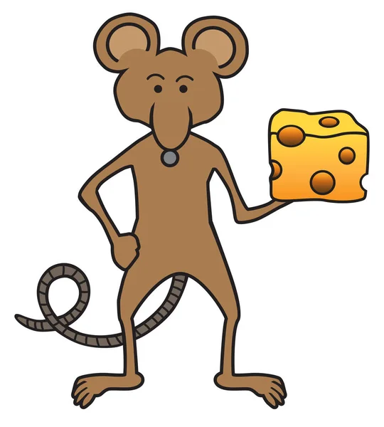 卡通鼠标拿着奶酪 — 图库矢量图片