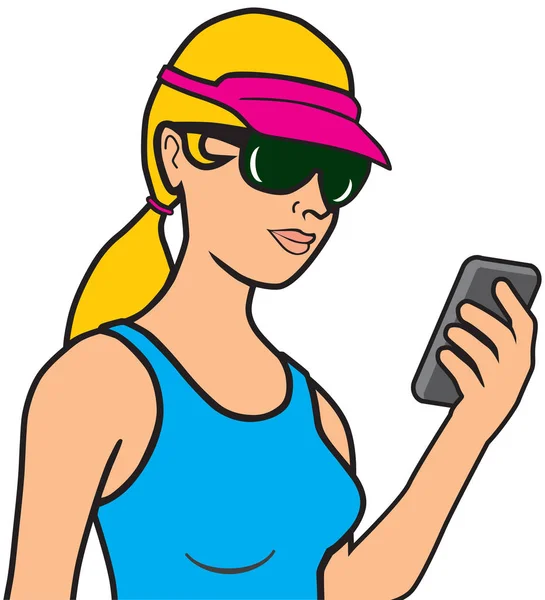 Chica con teléfono celular — Vector de stock