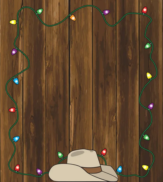 Sombrero de vaquero y luces de Navidad — Vector de stock