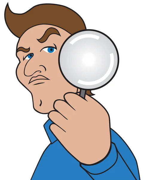 Cartoon Man with Magnifier — Stock Vector