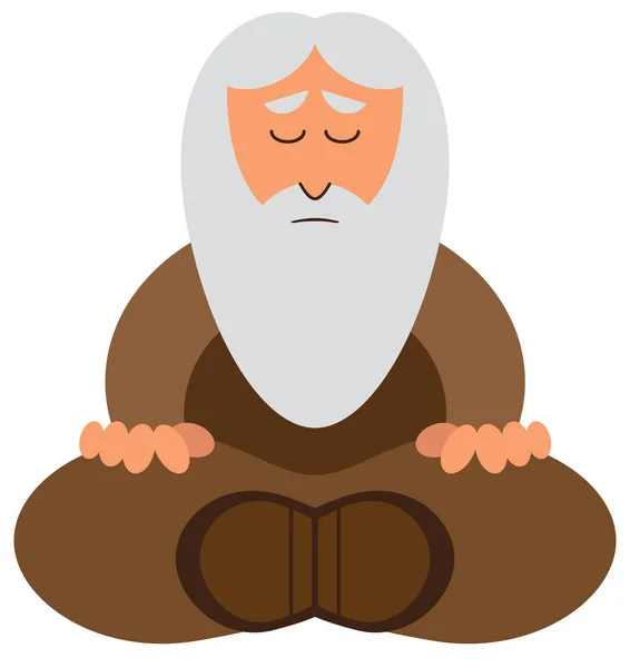 Cartoon Wise Man Meditare — Vettoriale Stock