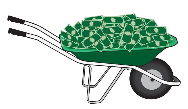 Dinheiro em um carrinho de mão — Vetor de Stock