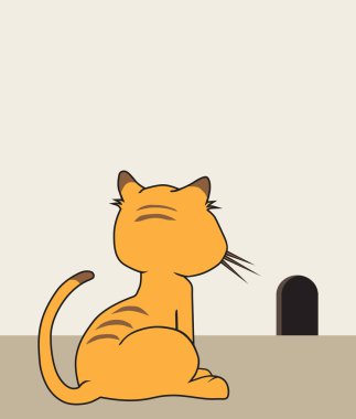 Cat Watching Mouse Hole clipart