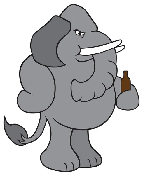 Elefante del fumetto con birra — Vettoriale Stock