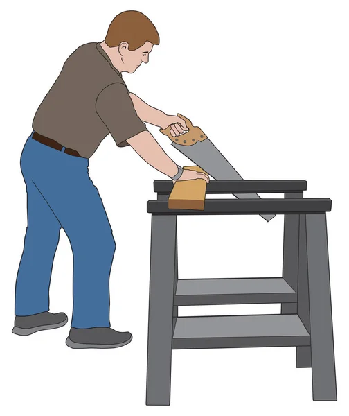 Mann sägt Holz — Stockvektor