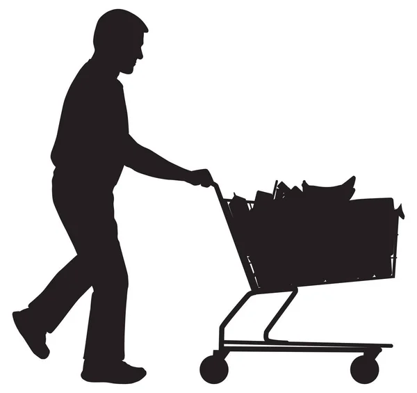 Compras Man Grocery em Silhouette — Vetor de Stock