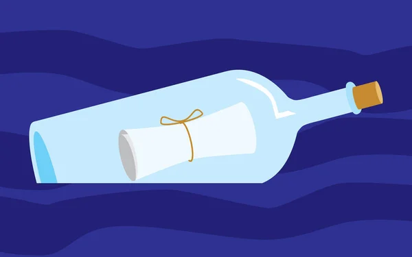 Ένα Γυάλινο Μπουκάλι Ένα Μήνυμα Μέσα Επιπλέει Στον Ωκεανό — Διανυσματικό Αρχείο
