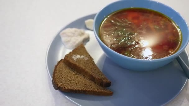 Borsch in a saucepan — Stockvideo