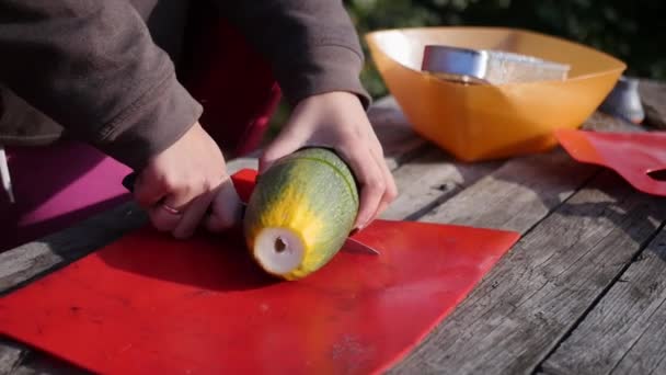 Ren kniv peel zucchini — Stockvideo