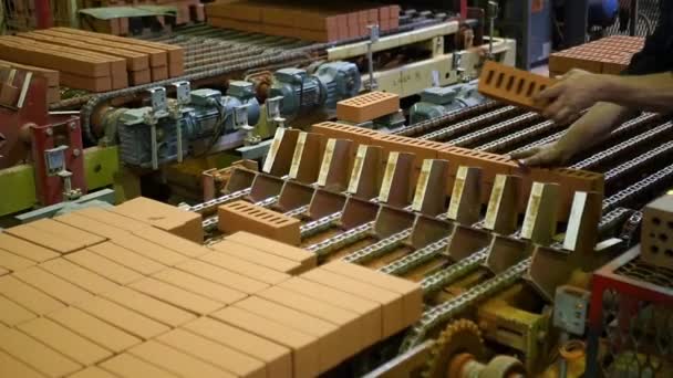 Arbeiter in der Fabrik, die Blöcke und Ziegel herstellt — Stockvideo