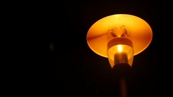 Straßenlaterne flackert in der Nacht, auf einem Hintergrund von Schneeflocken, Zeitlupe — Stockvideo