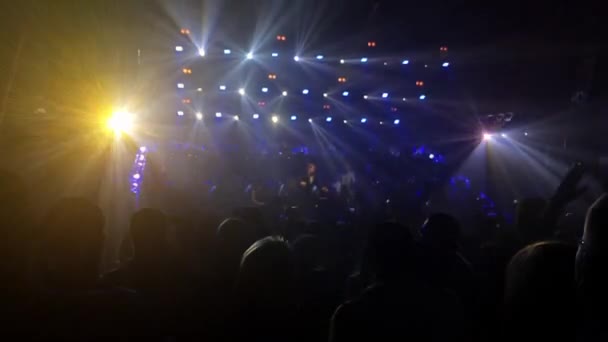 13 11 16 Rusko, Novosibirsk, koncert kapely Bi-2, lidé poslouchat hudbu v koncertním sále stojí a kýval do rytmu. v centru pozornosti — Stock video