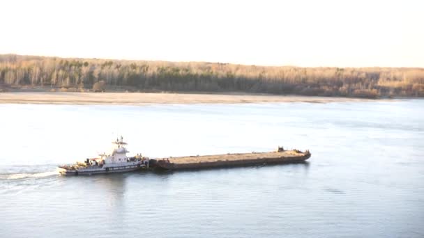 A loaded barge with sand floats downstream. 3840x2160, 4K — Stock Video