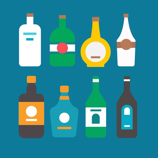 Koleksi Botol Alkohol Rancangan Datar Gambar Vektor - Stok Vektor