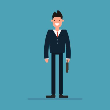 İş adamı el çantası tutuyor. vektör illüstrasyonu.