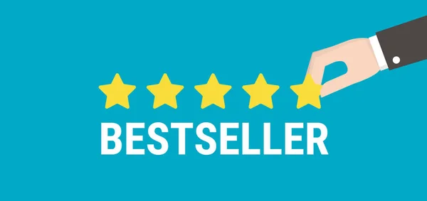 Bestseller Golden Five Star Rating Com Vetor Mão Segurando Ilustração —  Vetores de Stock