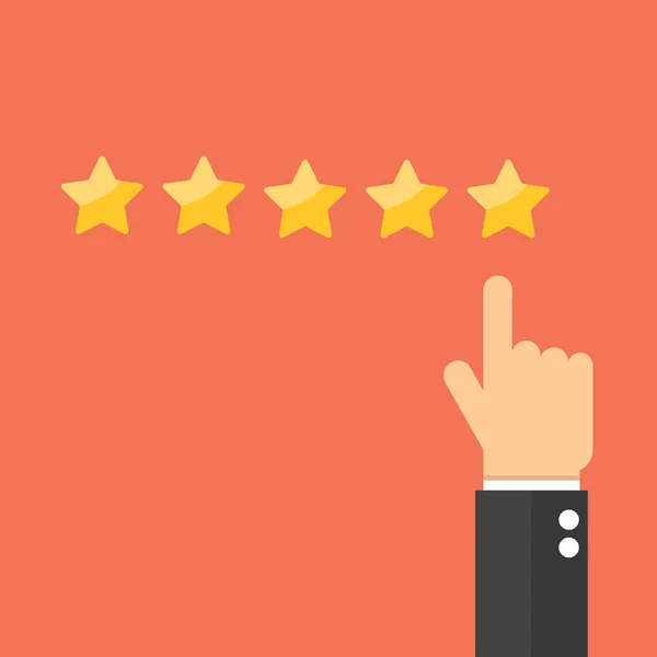 Zeigende Hand Und Fünf Sterne Kundenbewertungen Bewertung Nutzerfeedback Konzept — Stockvektor