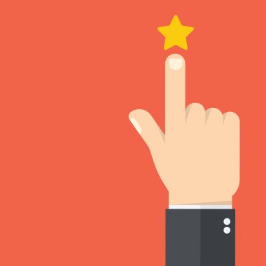 El işaret parmağı yıldız değerlendirme için işaret. Düz tasarım.