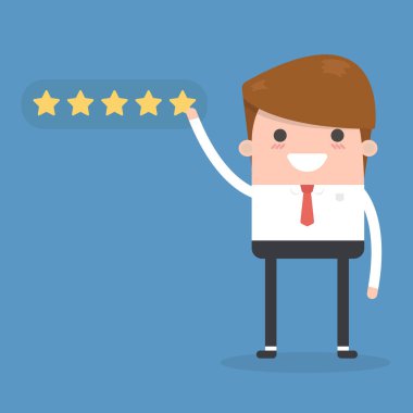Beş yıldızlı rating vektör veren işadamı.