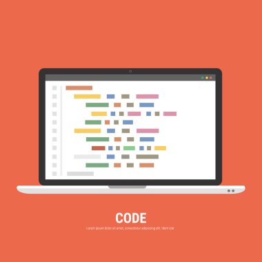 Programming, web development concept. Code on the screen laptop. Flat vector illustration. clipart svg vector 