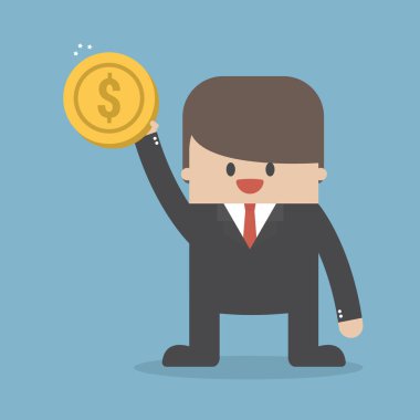 Altın sikke, kazanın para kavramı tutan işadamı.