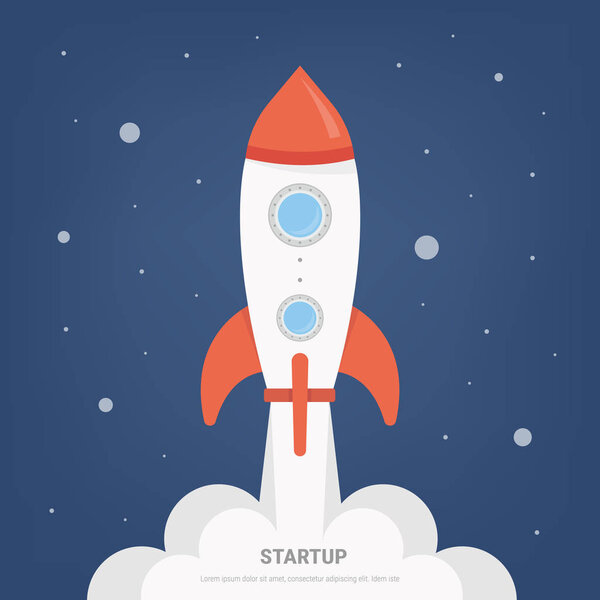 Запуск ракеты. Новая концепция запуска проекта в плоском стиле
