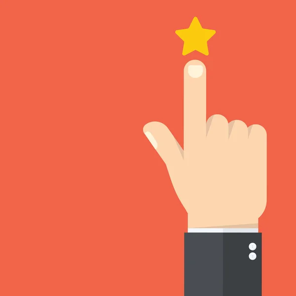 Hand Pointing Finger Pointing Rating Stars Flat Design — Stock Vector