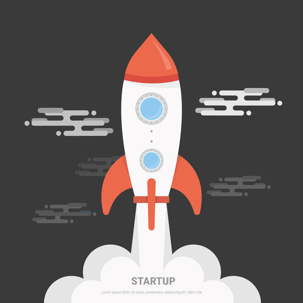 Концепция запуска плоского бизнеса с иконкой ракеты
.