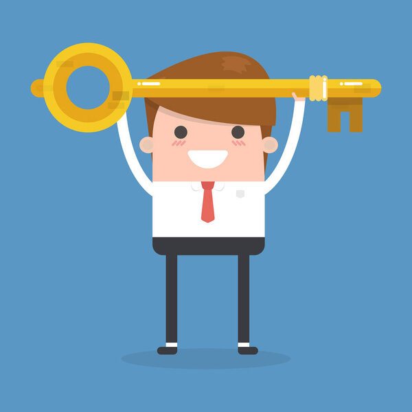 Бизнесмен или менеджер держит золотой ключ в руке
.