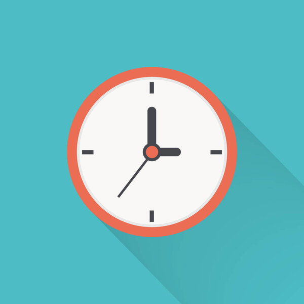 Clock icon , Flat design style, vector illustration. long shadow icon.