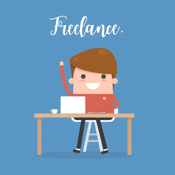 Freelance Homem Trabalhando Casa — Vetor de Stock