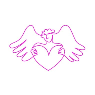 Aşk tanrısı kalbi olan bir satırı tarafından vektör kroki. Sevgililer günü. İle bir çizgi çekerek