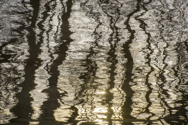 Reflejo abstracto de los árboles en el agua de un río . — Foto de Stock