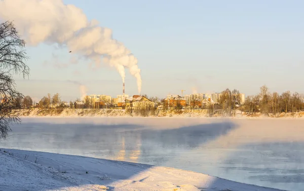 Frosty Sunny January day on the banks of the Neva river. Stock Photo