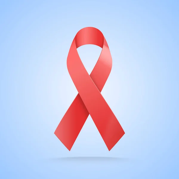 Cinta roja realista. Símbolo del Día Mundial del SIDA sobre fondo azul. Ilustración vectorial — Archivo Imágenes Vectoriales