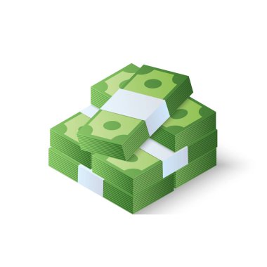 Para yığını. Dolar yığını. İzometrik vektör çizim