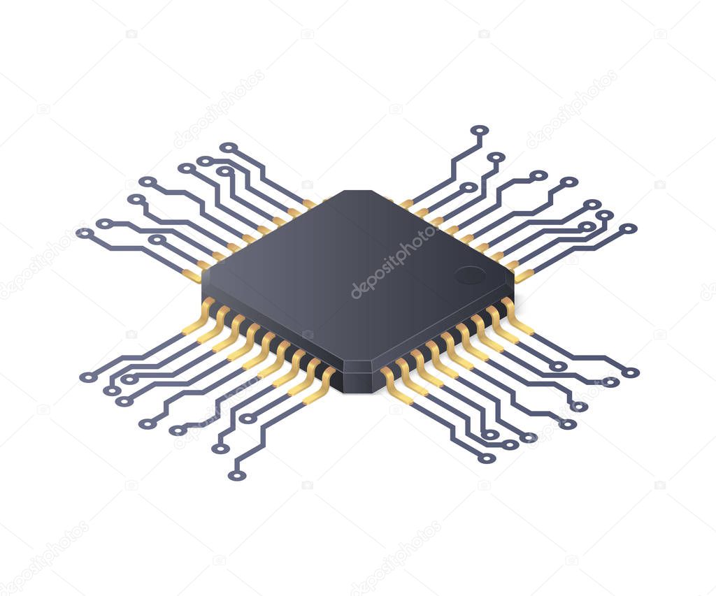 Micro processor. Circuit board isolated on white background. Isometric vector illustration