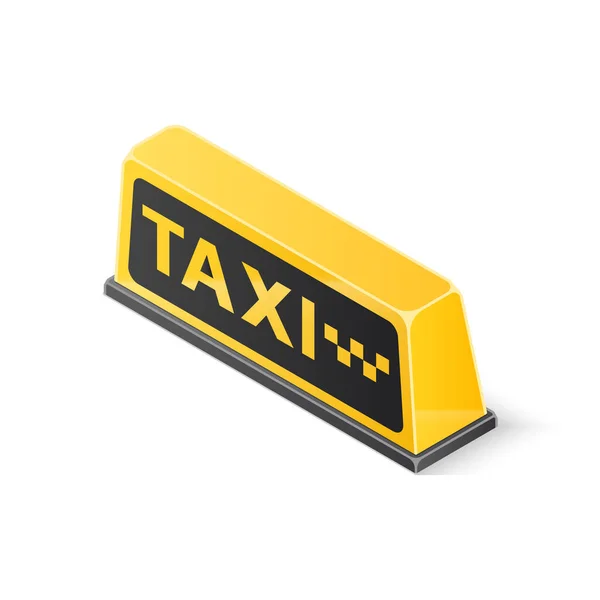 Ταξί κίτρινη οροφή υπογράφουν απομονωθεί σε λευκό φόντο. Ισομετρική διανυσματικά εικονογράφηση — Διανυσματικό Αρχείο
