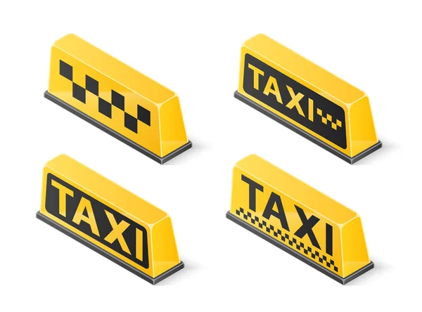 Zestaw znak taxi żółty dach na białym tle. Ilustracja wektorowa izometryczny — Wektor stockowy