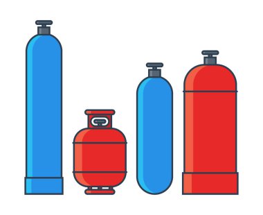 Gaz tankları ayarlayın. Düz çizgi stili çeşitli gaz tankları. Vektör çizim