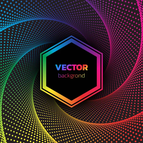 Rainbow colors Halftone dotted vortex hexagon background. Abstract colorful vector illustration — Stock Vector
