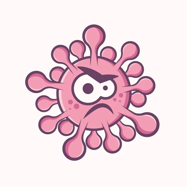 Caráter de vírus irritado Cartoon Corona. Microorganismo Covid-19. Ilustração de vetor engraçado —  Vetores de Stock