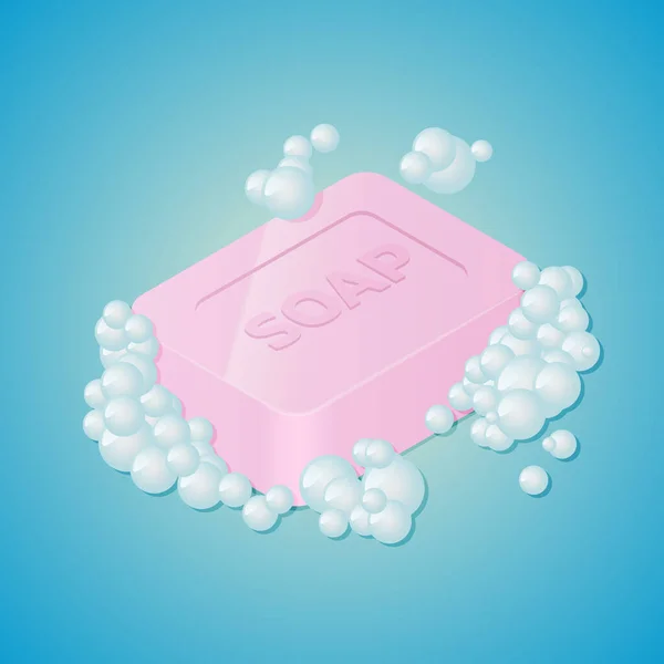 Soap Bar with Bubbles. Isometric vector illustration — Stock Vector