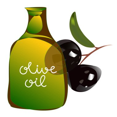 Petrol ve zeytin dalı şişeyle vektör çizim