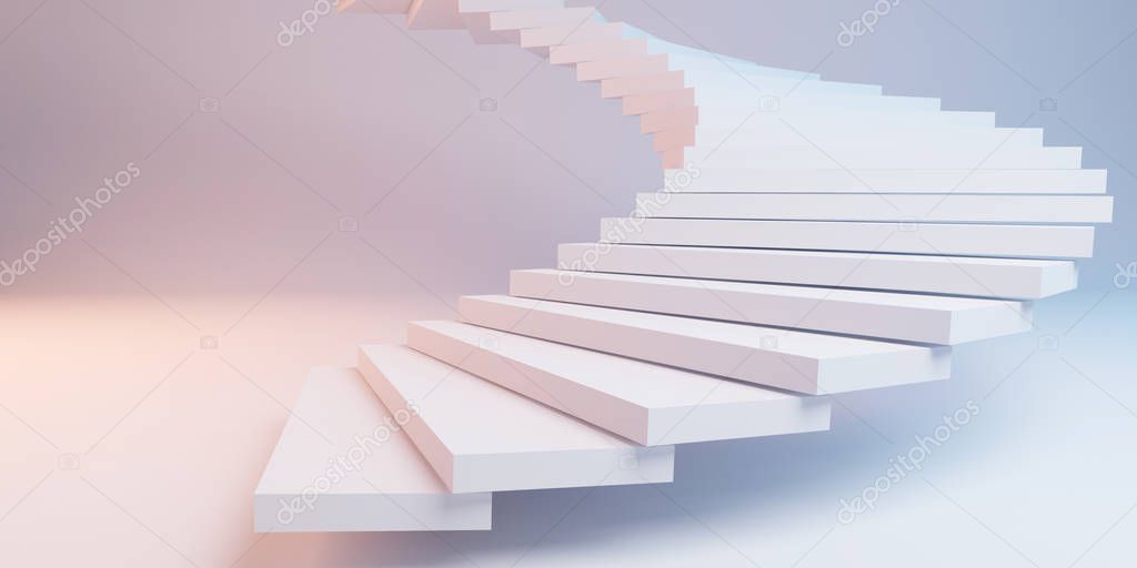 3D rendering abstract white stair on the white clean background