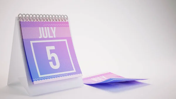 3D rendering trendiga färger kalender på vit bakgrund - 5 juli — Stockfoto