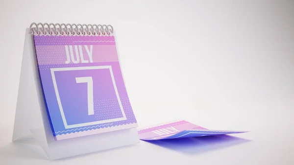 3D rendering trendiga färger kalender på vit bakgrund - 7 juli — Stockfoto