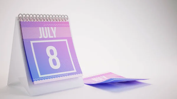 3D rendering trendiga färger kalender på vit bakgrund - 8 juli — Stockfoto