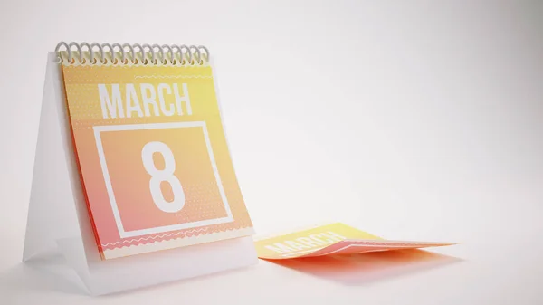 3d 渲染时髦颜色日历在白色背景上 — — 3 月 8 日 — 图库照片