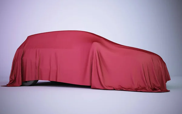 Car covered with red velvet Stock Photo